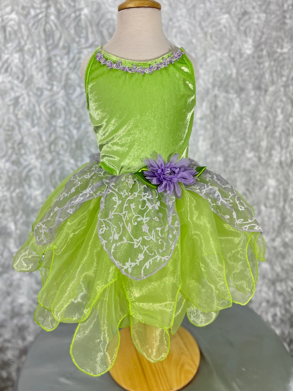 Tinkerbelle Green Fairy Dress with Purple Flower Accent